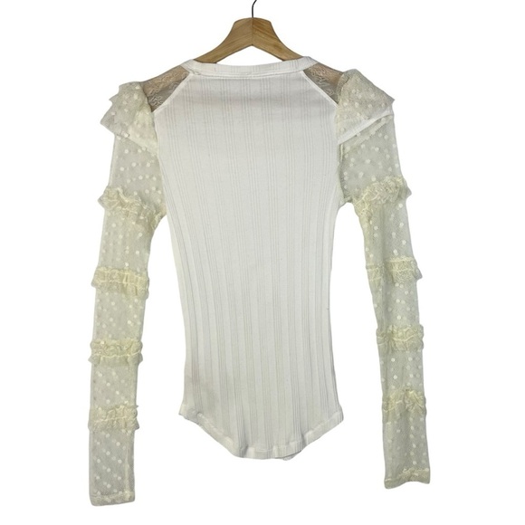 Free People Cream Ivory Ruffle Lace Long Sleeve Top S - Picture 2 of 4